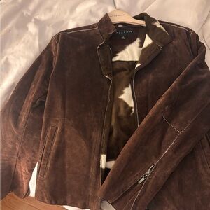 Gallery Brown Leather Jacket with Cowhide Print Lining